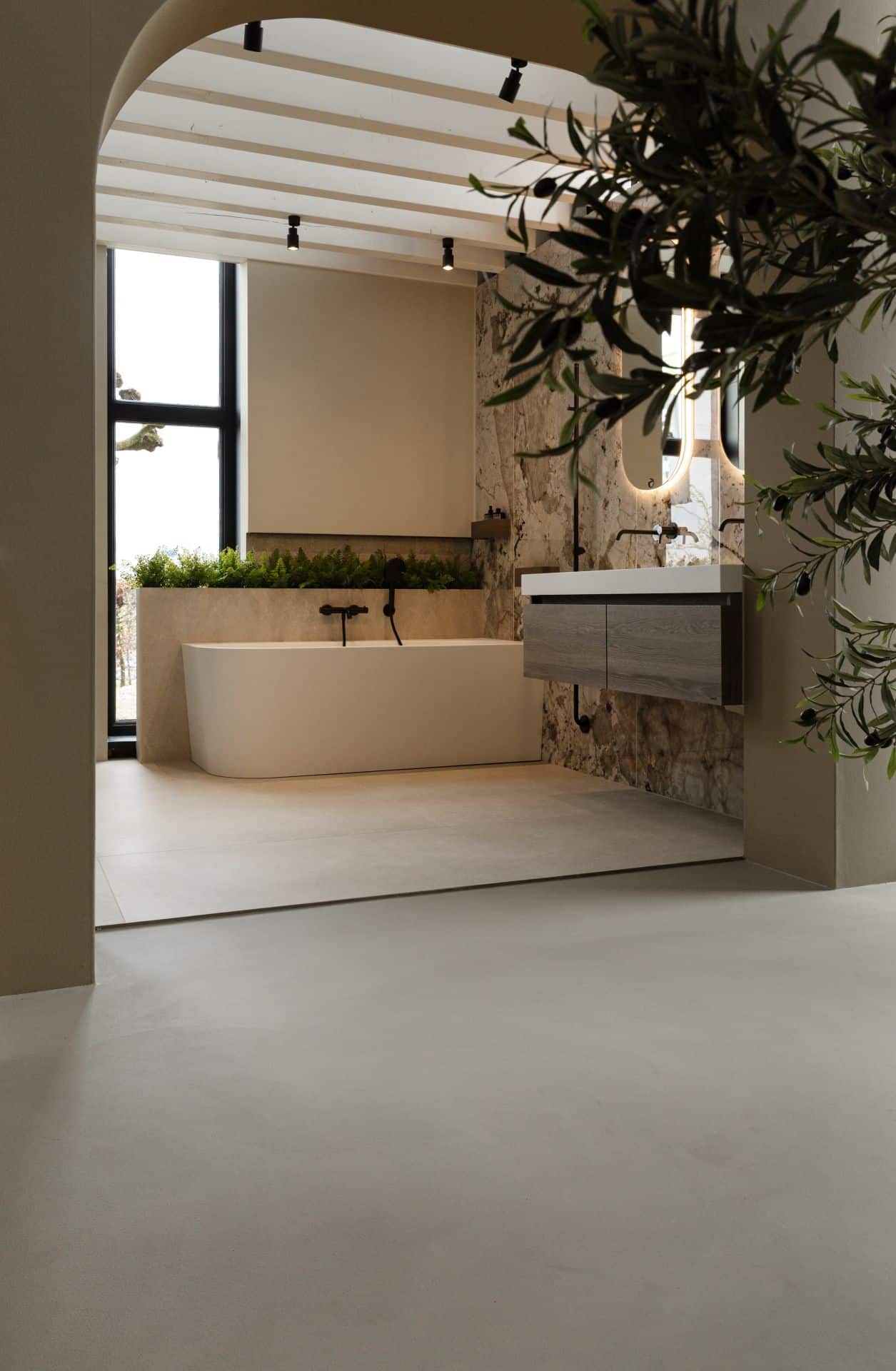 lavasteen gietvloer badkamer showroom dodewaard
